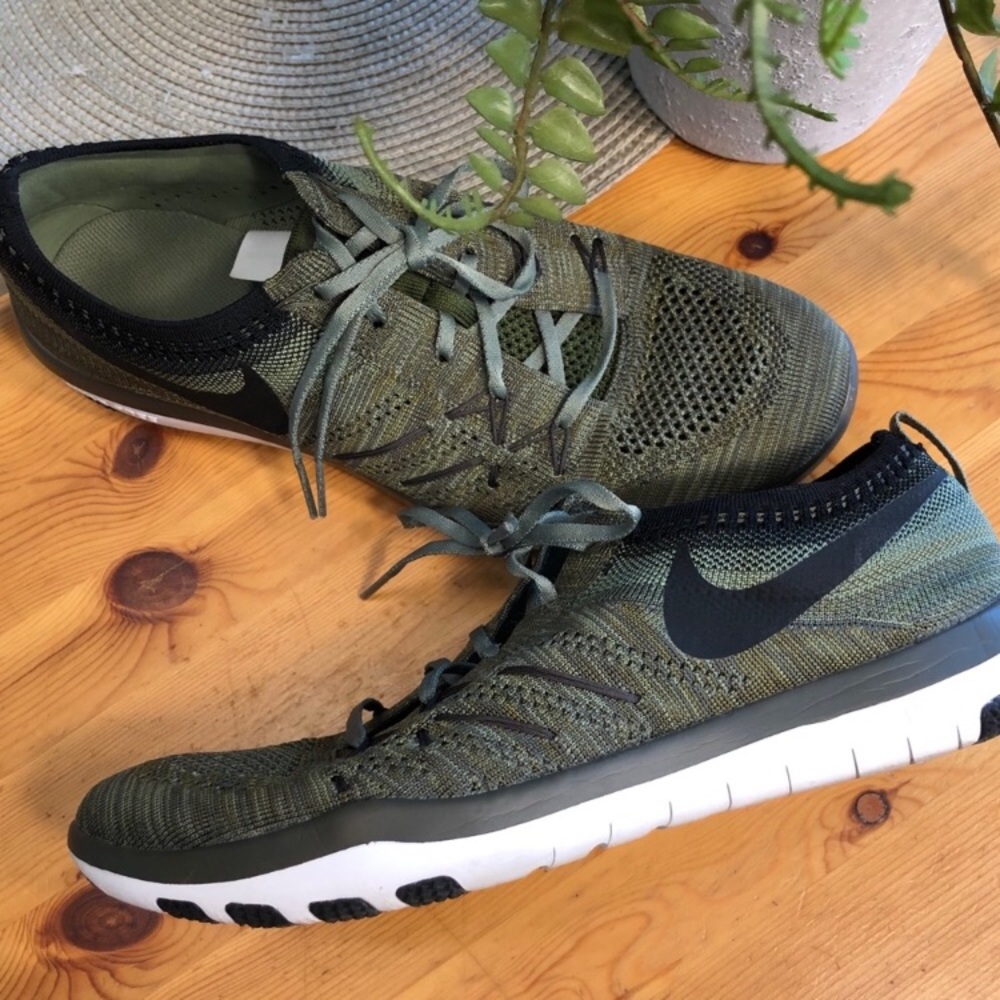 Nike Free FlyKnit Training Shoes Olive Green/Black
